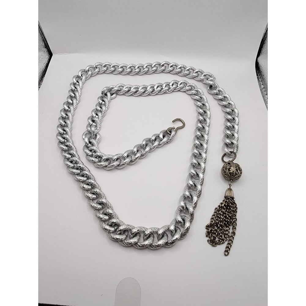 Women Belt Fashion Hip High Waist Metallic Silver Metal Chain Bohemian 36" L